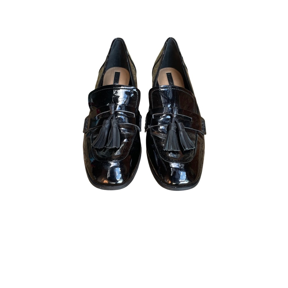 Tahari Black Patent Leather Tassel Slip on Loafers